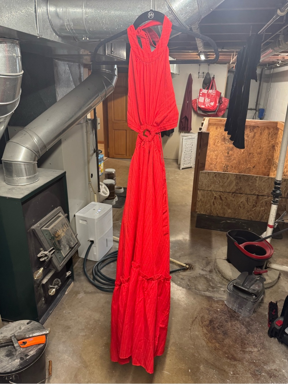 Lulu's Red Halter Maxi Dress with Ring Detail